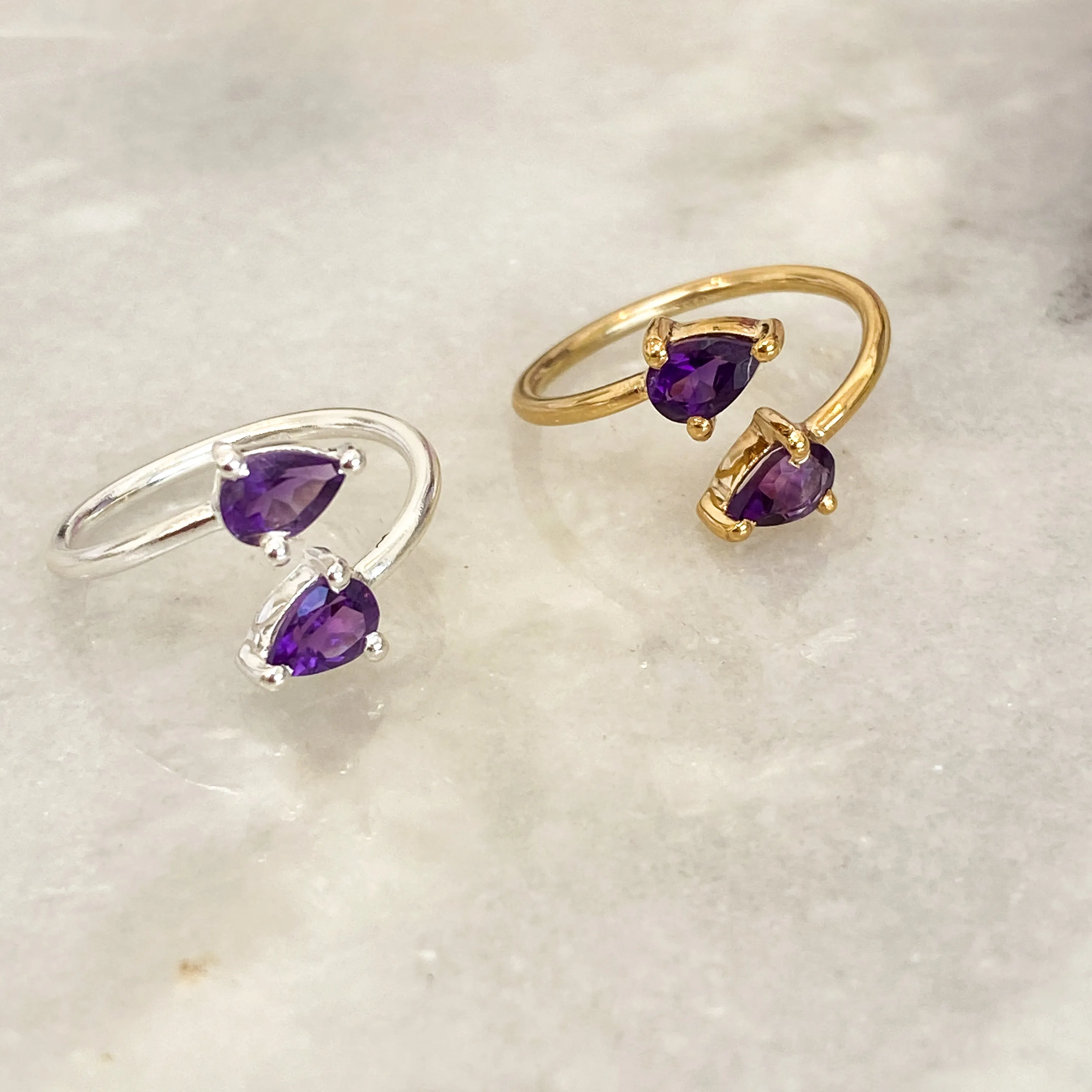 Amethyst Gemstone Gold Teardrop Ring (18k Gold)