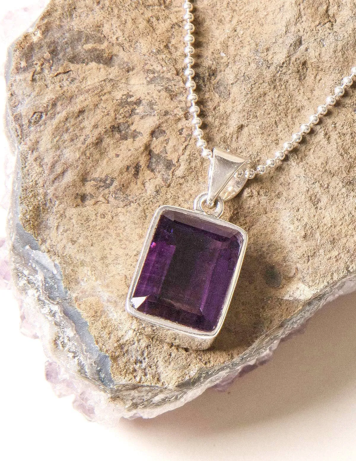 Amethyst Gemstone Mini Pendant - 24 Inch Adjustable Chain