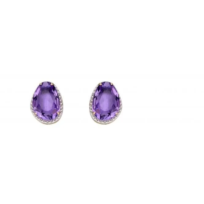 Amethyst Irregular Stone Yellow Gold Stud Earrings GE2273M