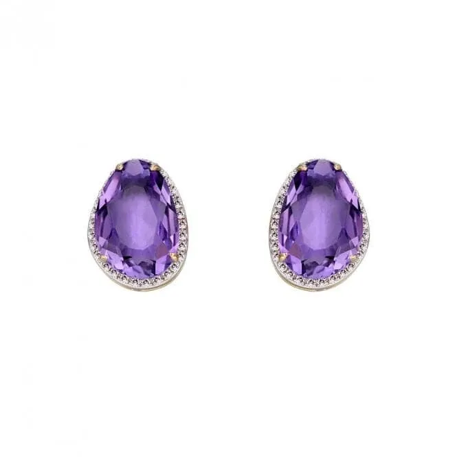 Amethyst Irregular Stone Yellow Gold Stud Earrings GE2273M