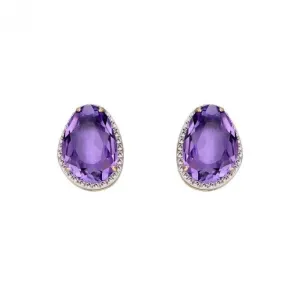 Amethyst Irregular Stone Yellow Gold Stud Earrings GE2273M