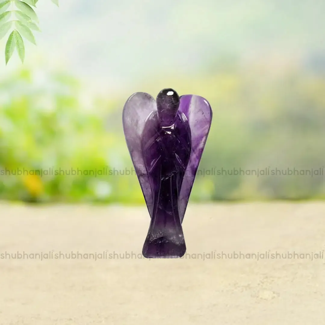 Amethyst Lucky Angel for Reiki Crystal Stone Healing Therapy Natural Crystal Stone Angel Handcrafted Size 2 Inch approx.