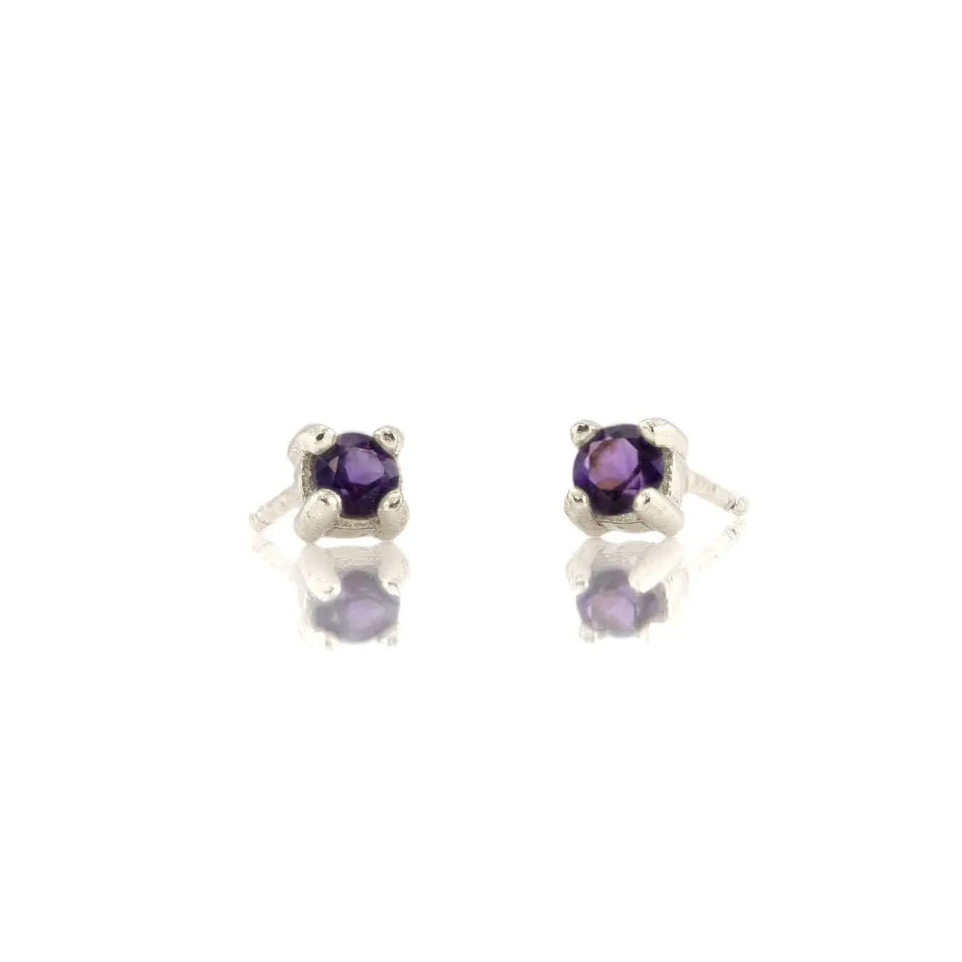 Amethyst Prong Set Gemstone Stud Earrings - February Birthstone