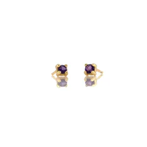 Amethyst Prong Set Gemstone Stud Earrings - February Birthstone