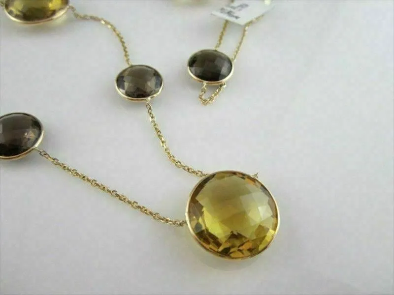 ANTIQUE LONG 125CT SMOKY TOPAZ CITRINE 14K Y NECKLACE