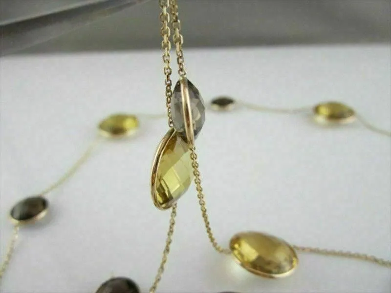 ANTIQUE LONG 125CT SMOKY TOPAZ CITRINE 14K Y NECKLACE