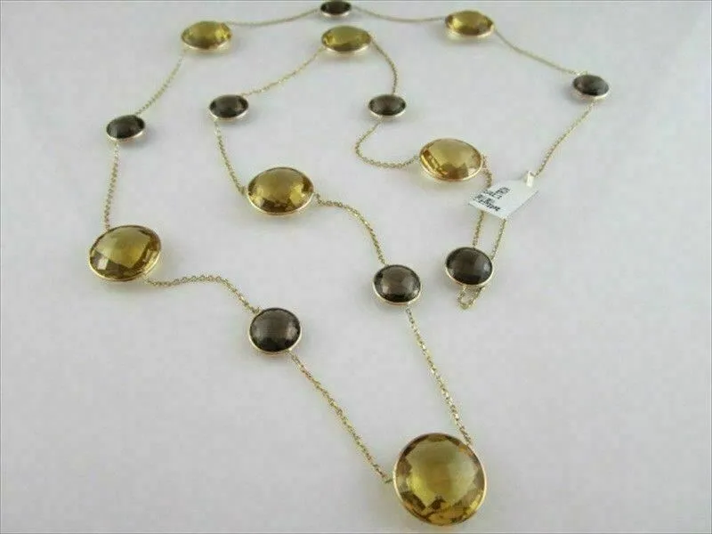 ANTIQUE LONG 125CT SMOKY TOPAZ CITRINE 14K Y NECKLACE