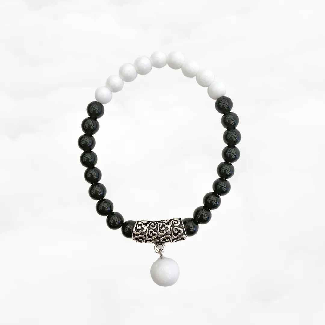 Auspicious Beaded Obsidian and Tridacna Bracelet