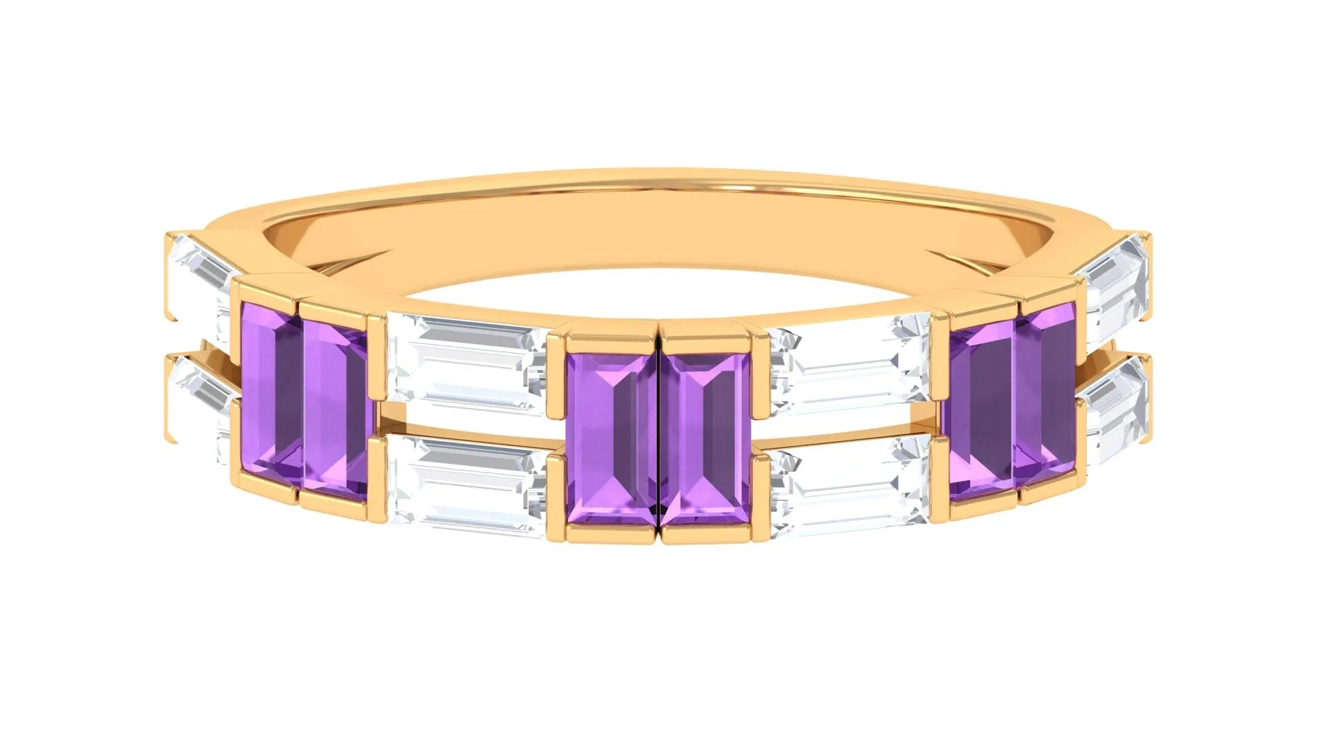 Baguette Cut Amethyst and Moissanite Half Eternity Ring