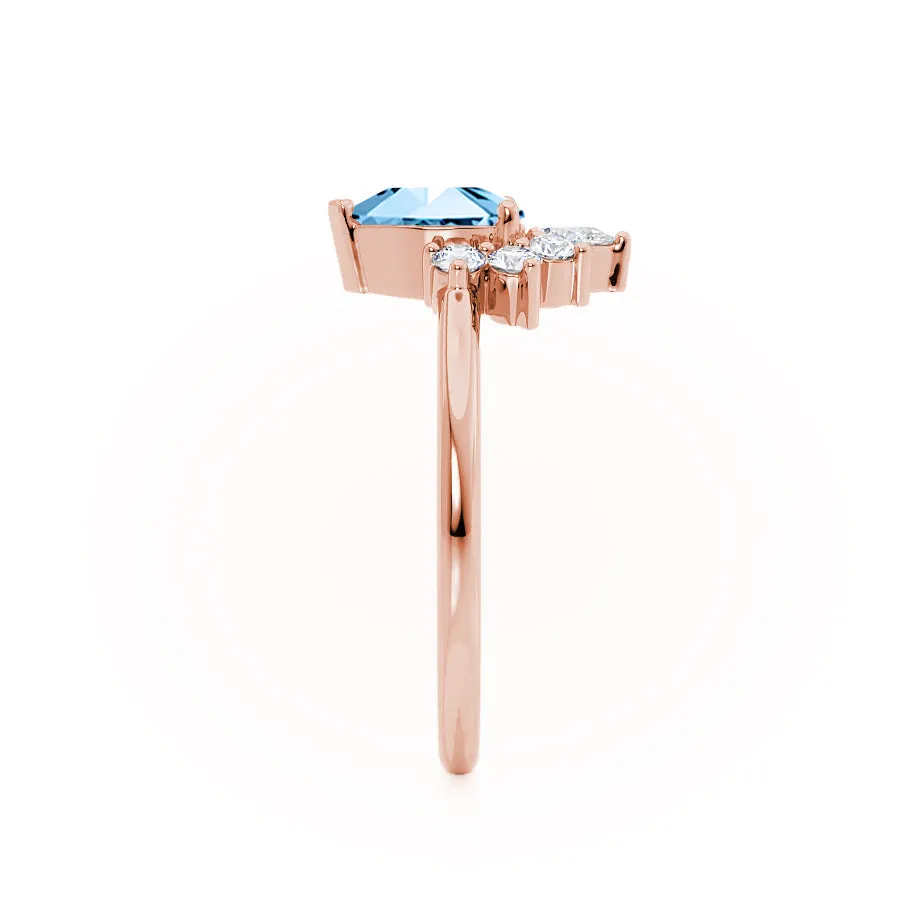 BALLET - Chatham® Pear Aqua Spinel & Diamond Half Halo Tiara Ring 18k Rose Gold