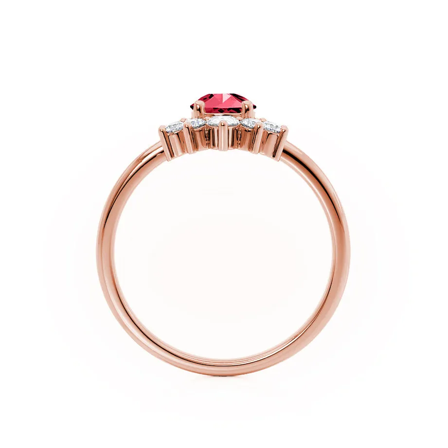 BALLET - Chatham® Pear Ruby & Diamond Half Halo Tiara Ring 18k Rose Gold