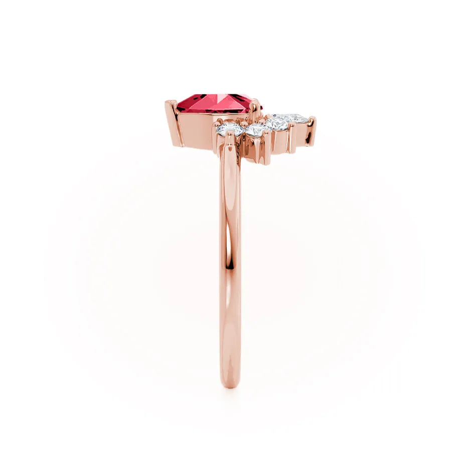 BALLET - Chatham® Pear Ruby & Diamond Half Halo Tiara Ring 18k Rose Gold