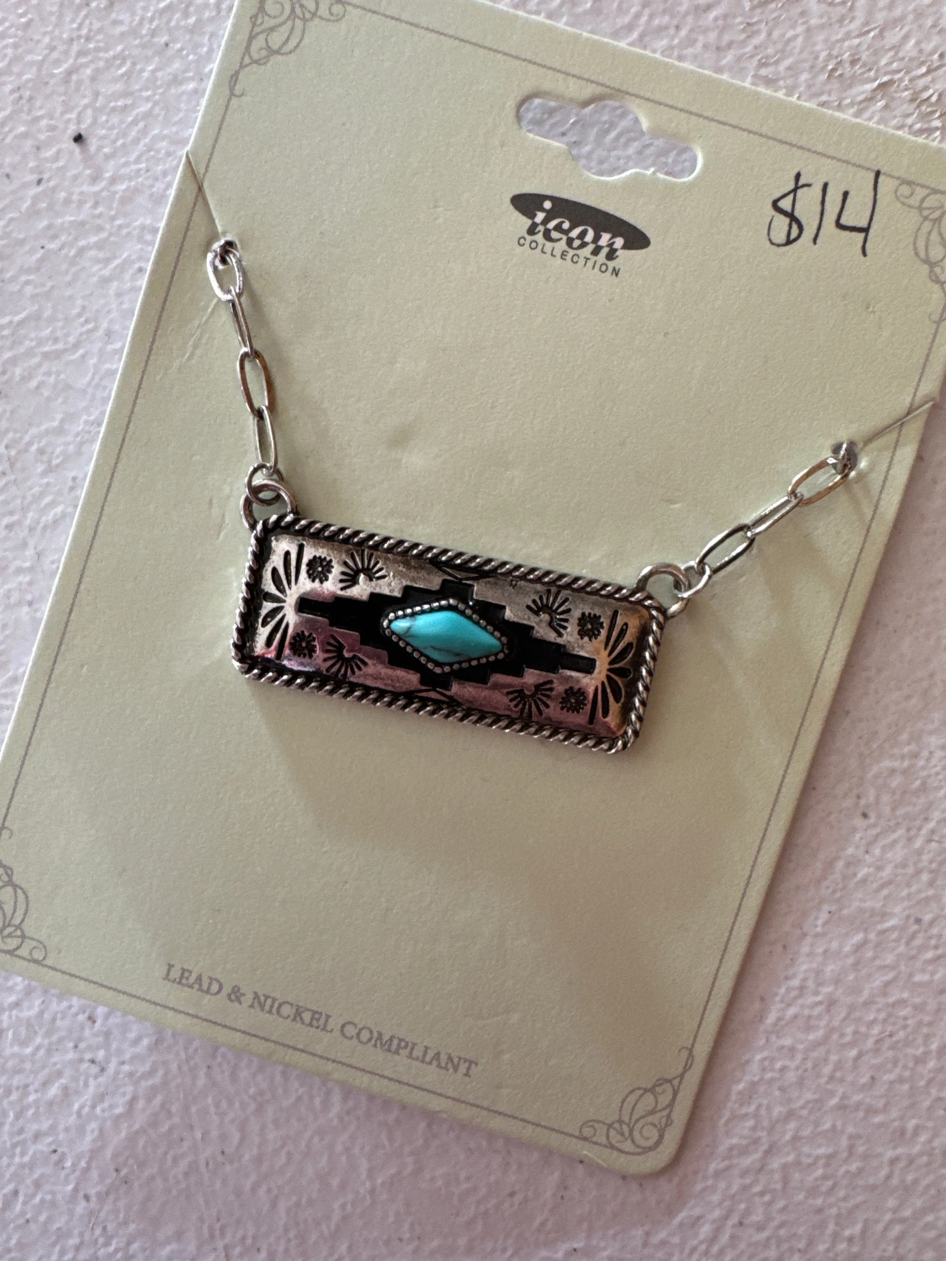 Bar Necklace with Turquoise Accent