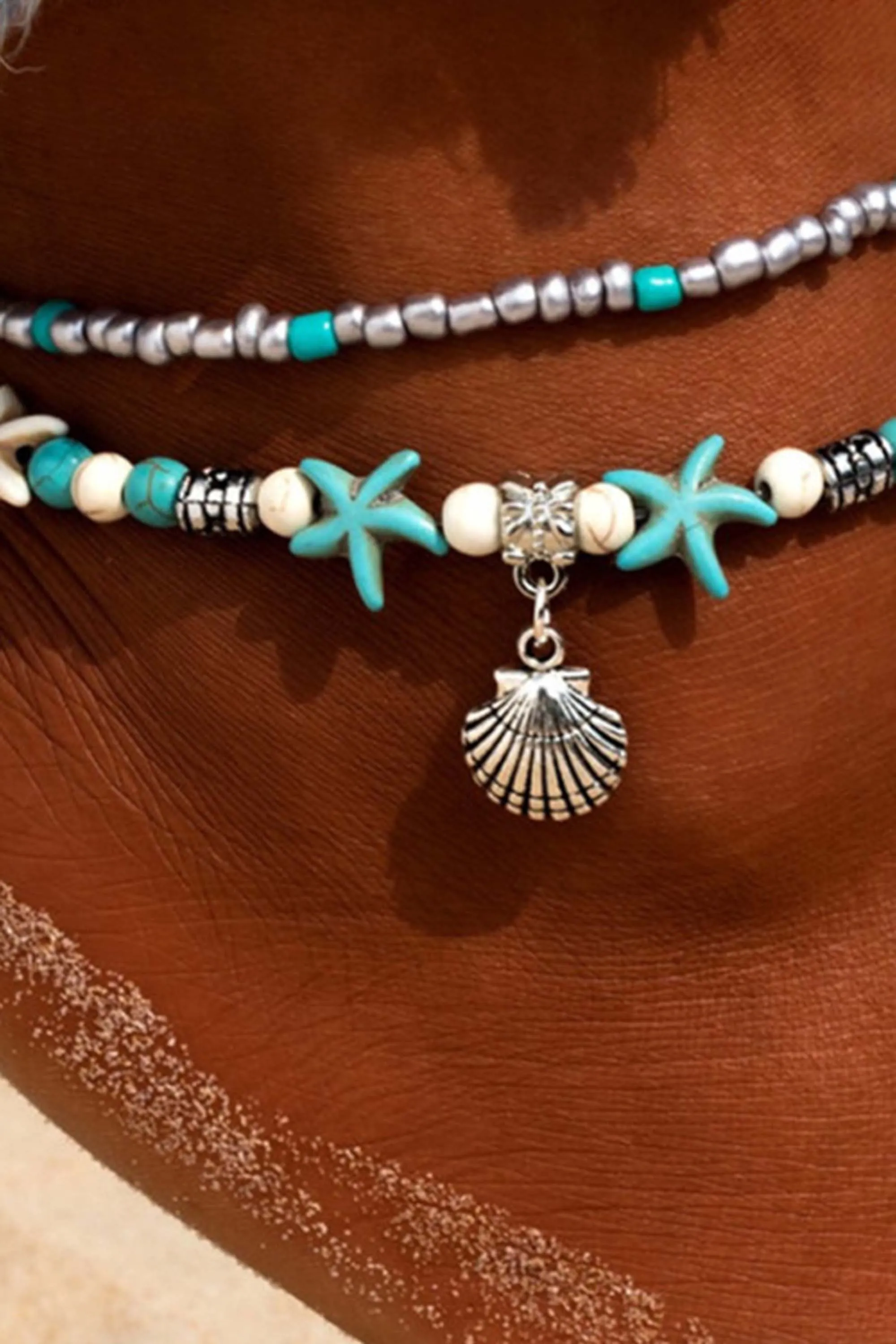 Beach Anklet Turtle Pendant Starfish Turquoise Anklet