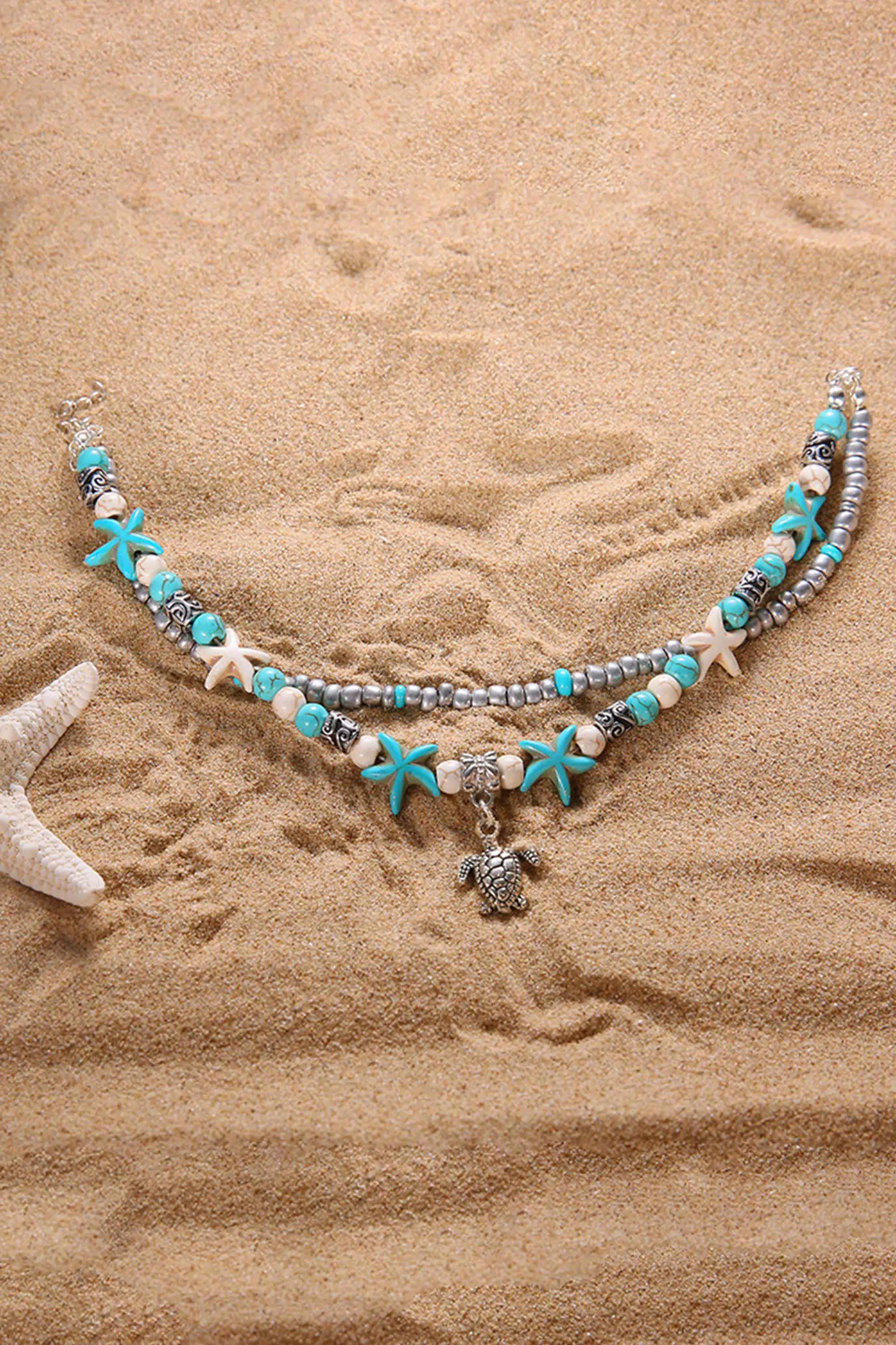 Beach Anklet Turtle Pendant Starfish Turquoise Anklet