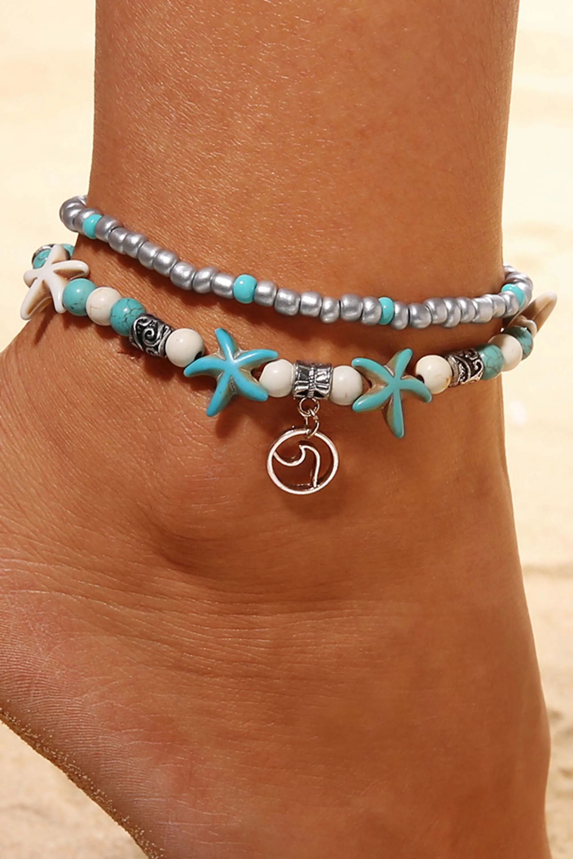 Beach Anklet Turtle Pendant Starfish Turquoise Anklet