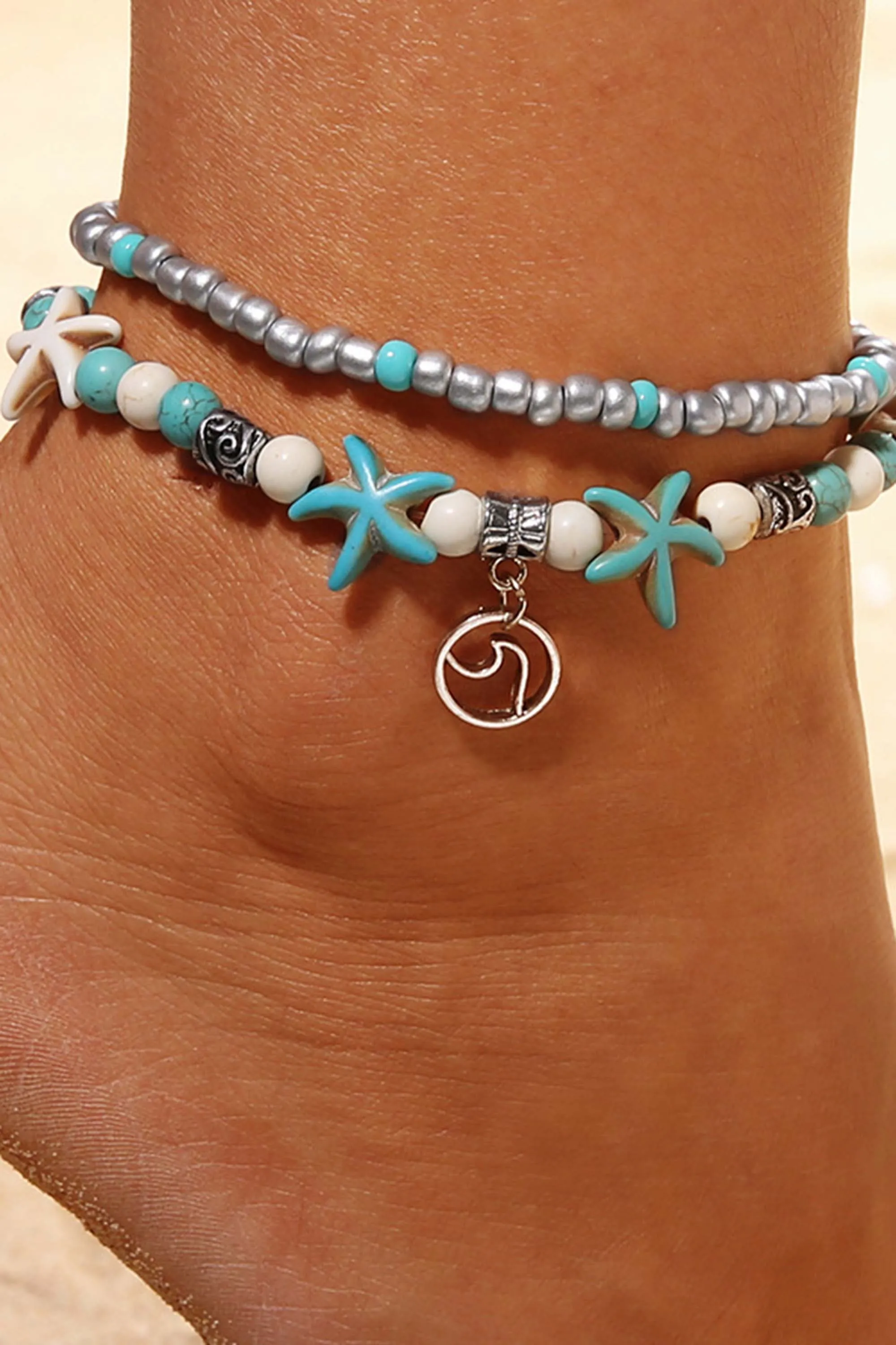 Beach Anklet Turtle Pendant Starfish Turquoise Anklet