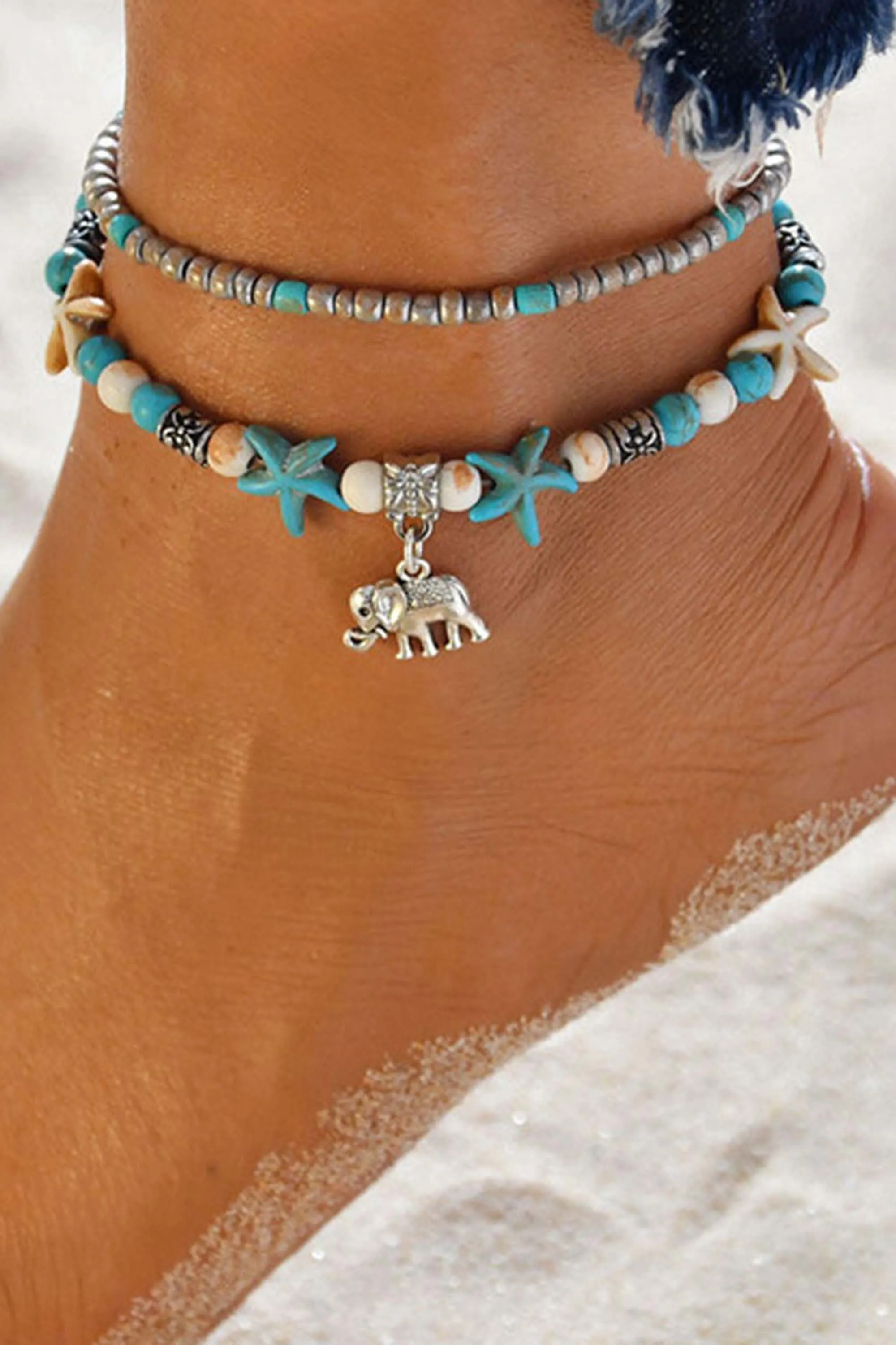 Beach Anklet Turtle Pendant Starfish Turquoise Anklet