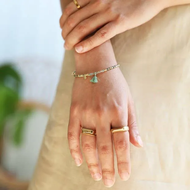 Beaded Bracelet: Gold & Green Turquoise