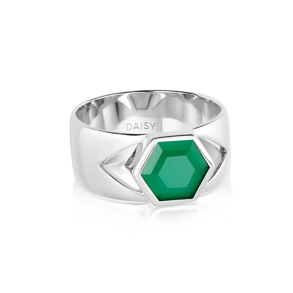 Beloved Bold Green Onyx Band Ring Sterling Silver