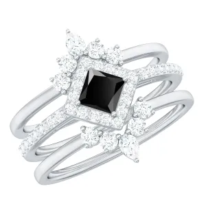 Black Onyx and Moissanite Trio Wedding Ring Set