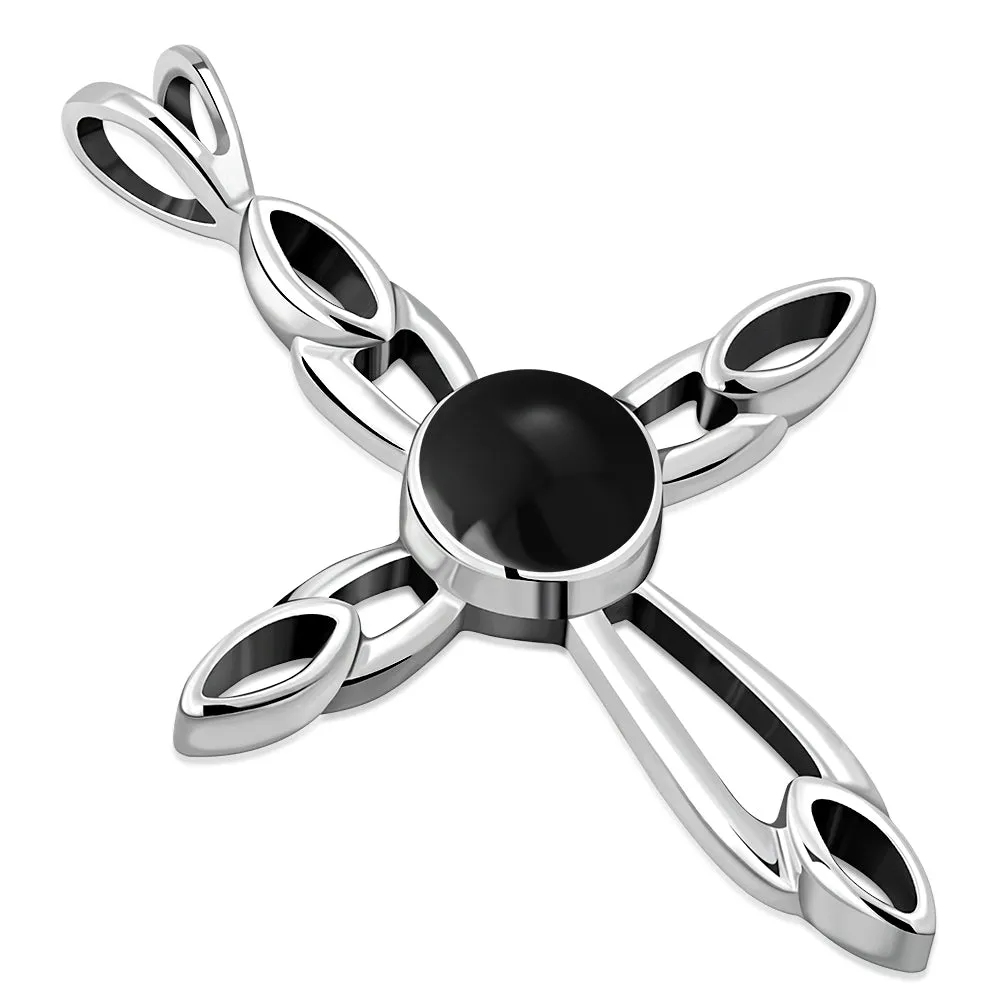 Black Onyx Silver Cross Pendant