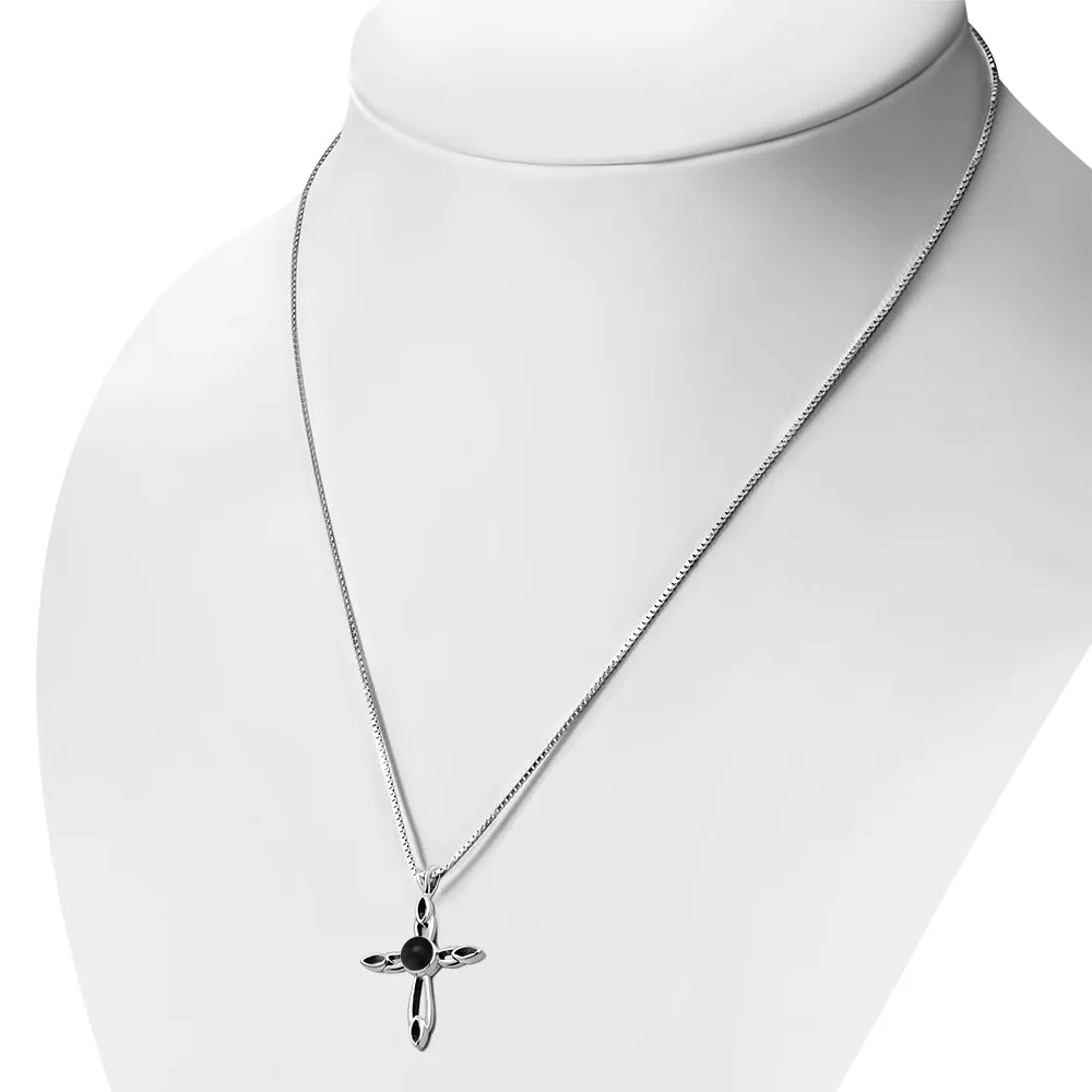 Black Onyx Silver Cross Pendant