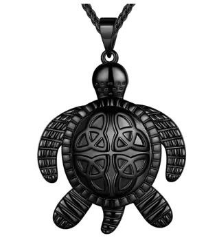 Black Turtle Necklace Celtic Knot Trinity Pendant Sea Turtle Jewelry Hawaiian Gift Gold Silver Stainless Steel Stainless Steel 24in.