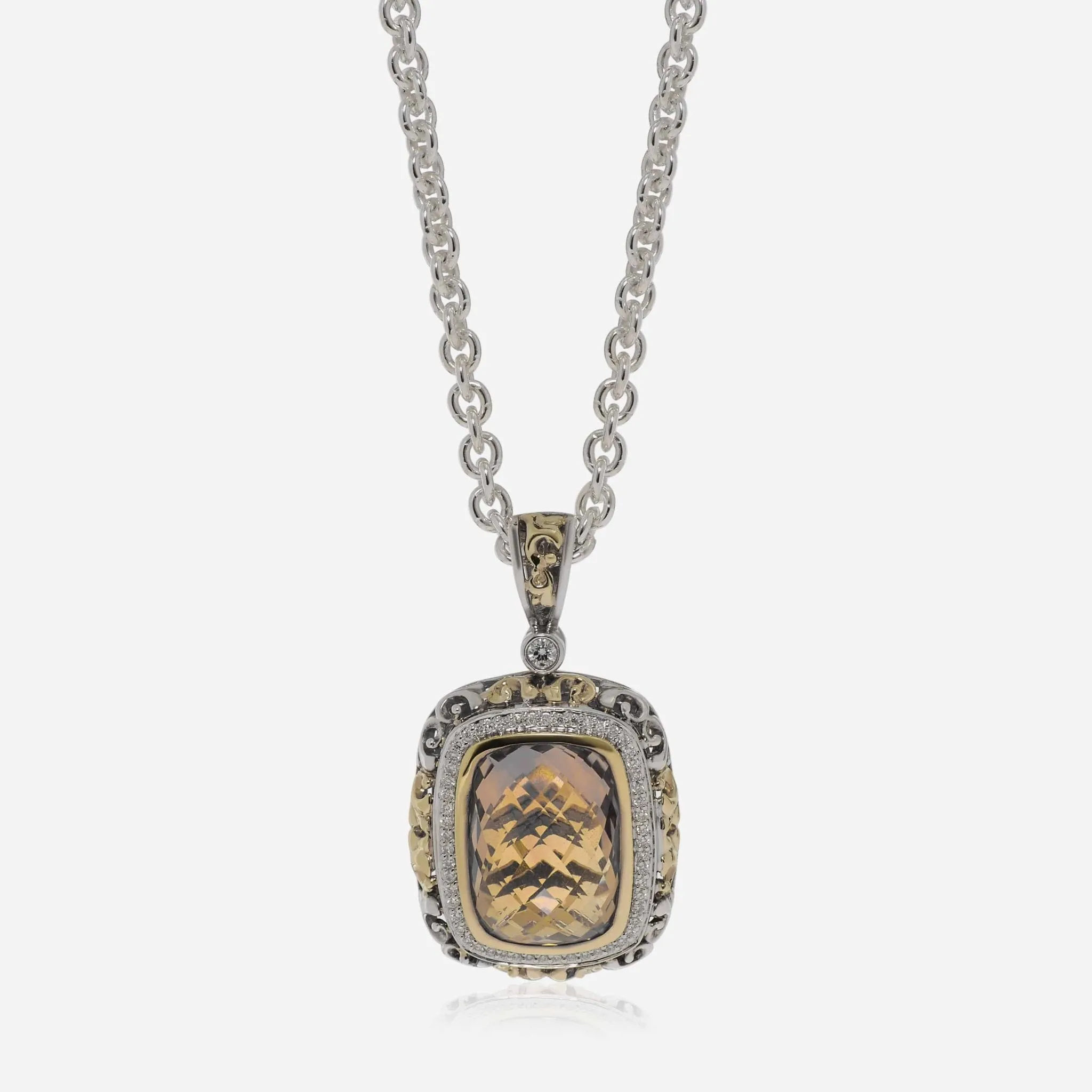 Charles Krypell Sterling Silver and 18K Yellow Gold, and Diamond 0.35ct. tw. Pendant Necklace 4-6512-SCD