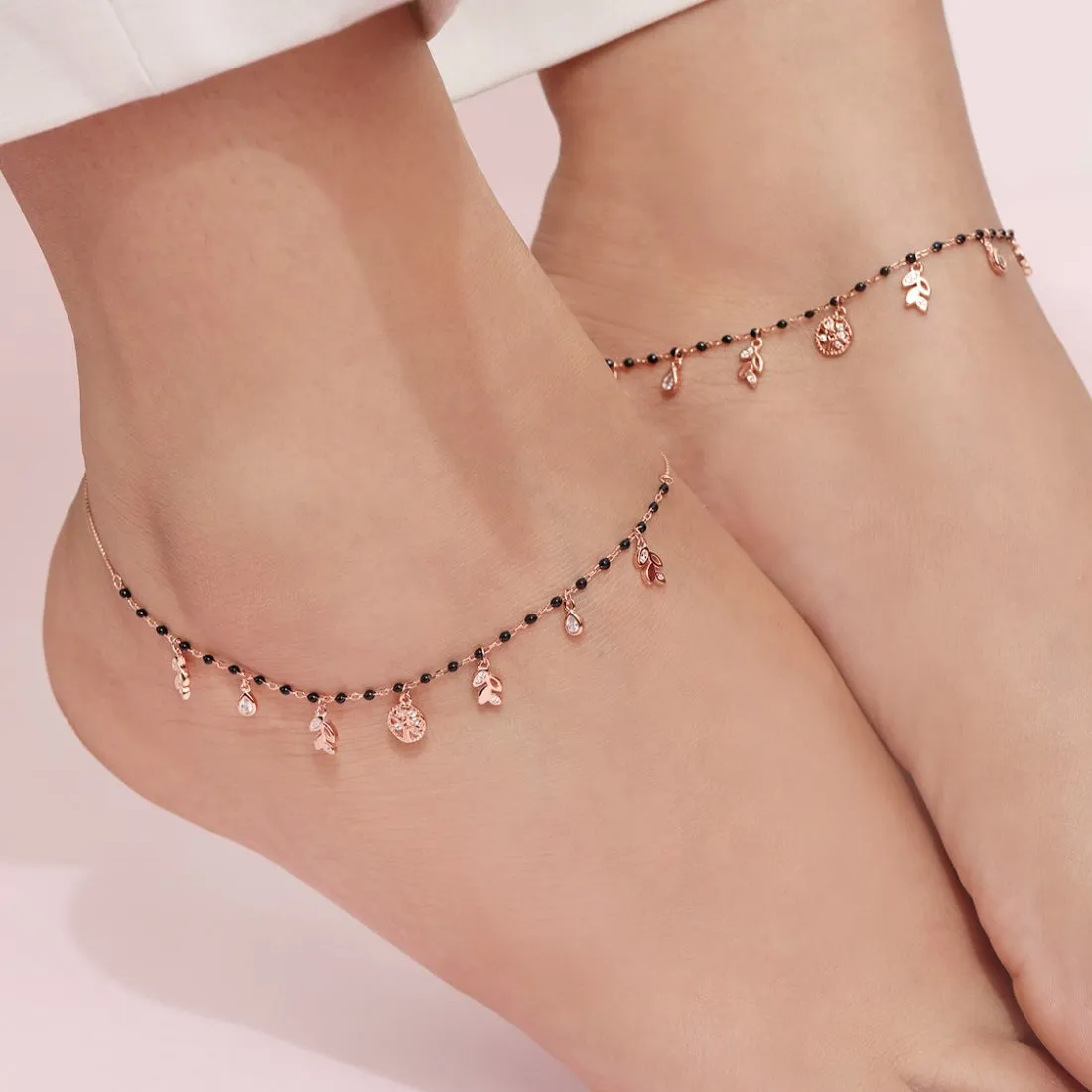 Charming 925 Sterling Silver Rose Gold Plated Anklet