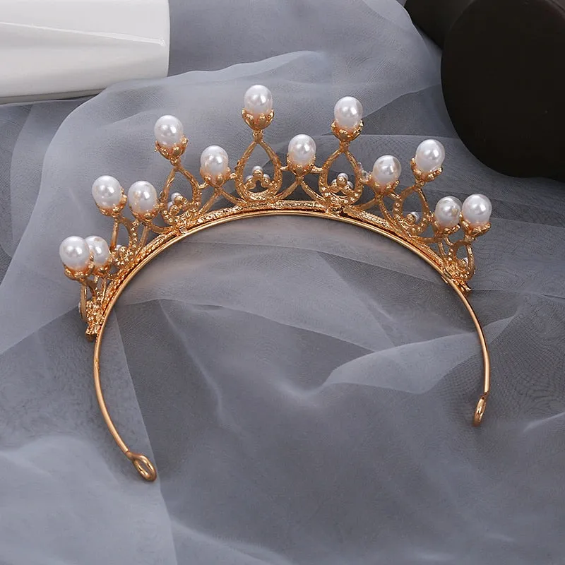 Children Rhinestone and Simulated Pearl Baroque Tiara-Crown for Little Girl