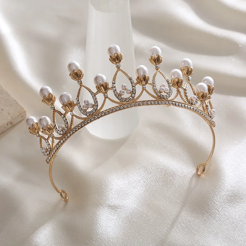 Children Rhinestone and Simulated Pearl Baroque Tiara-Crown for Little Girl