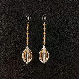 Citrine, Onyx & Diamond Dangle Earrings