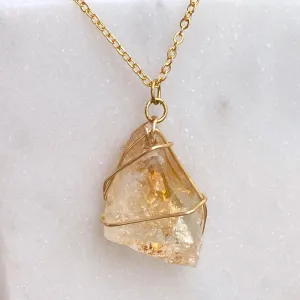 Citrine Raw Crystal Gemstone Wirewrapped 01 - 16 Kt Gold plated chain necklace Handmade Jewelry - Great gift