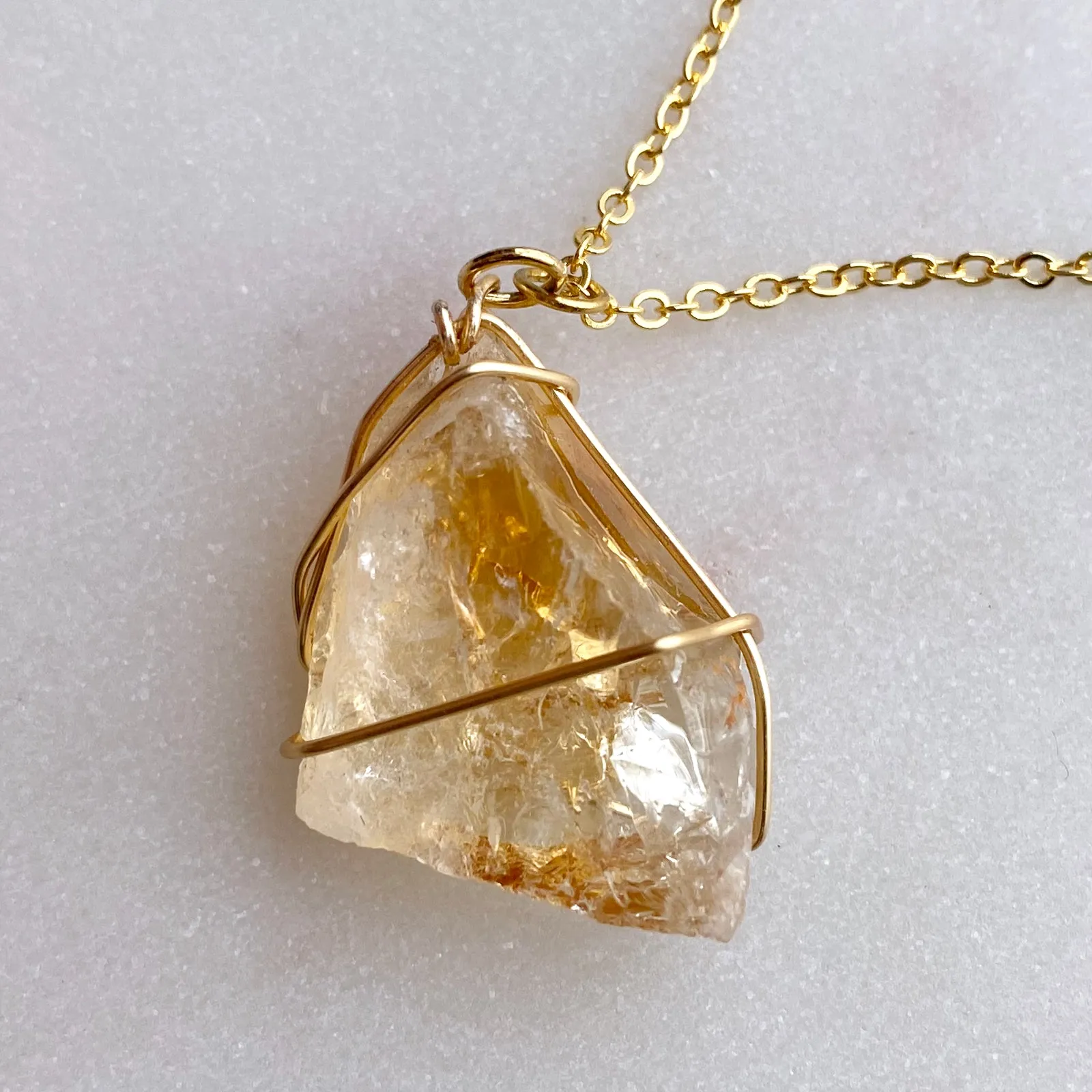 Citrine Raw Crystal Gemstone Wirewrapped 01 - 16 Kt Gold plated chain necklace Handmade Jewelry - Great gift