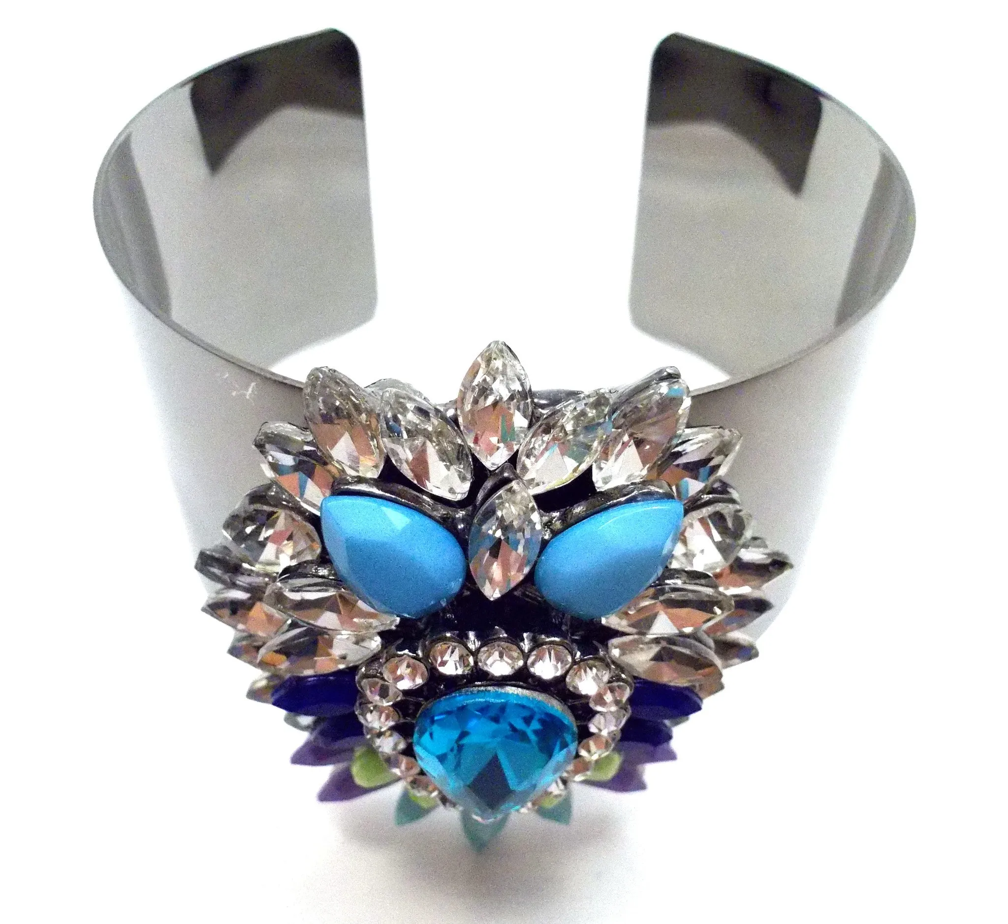 Colorful Sparkle Pendant Cuff Bracelet- Blue