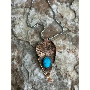 Copper Leaf and Turquoise Necklace