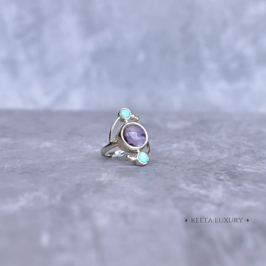 Cosmic Duet - Amethyst & Turquoise Ring