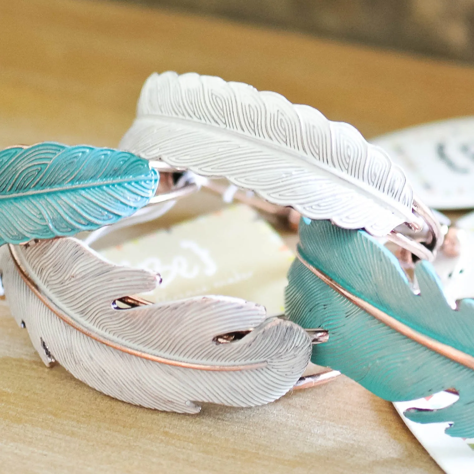 Cream Feather Cuff Bracelet