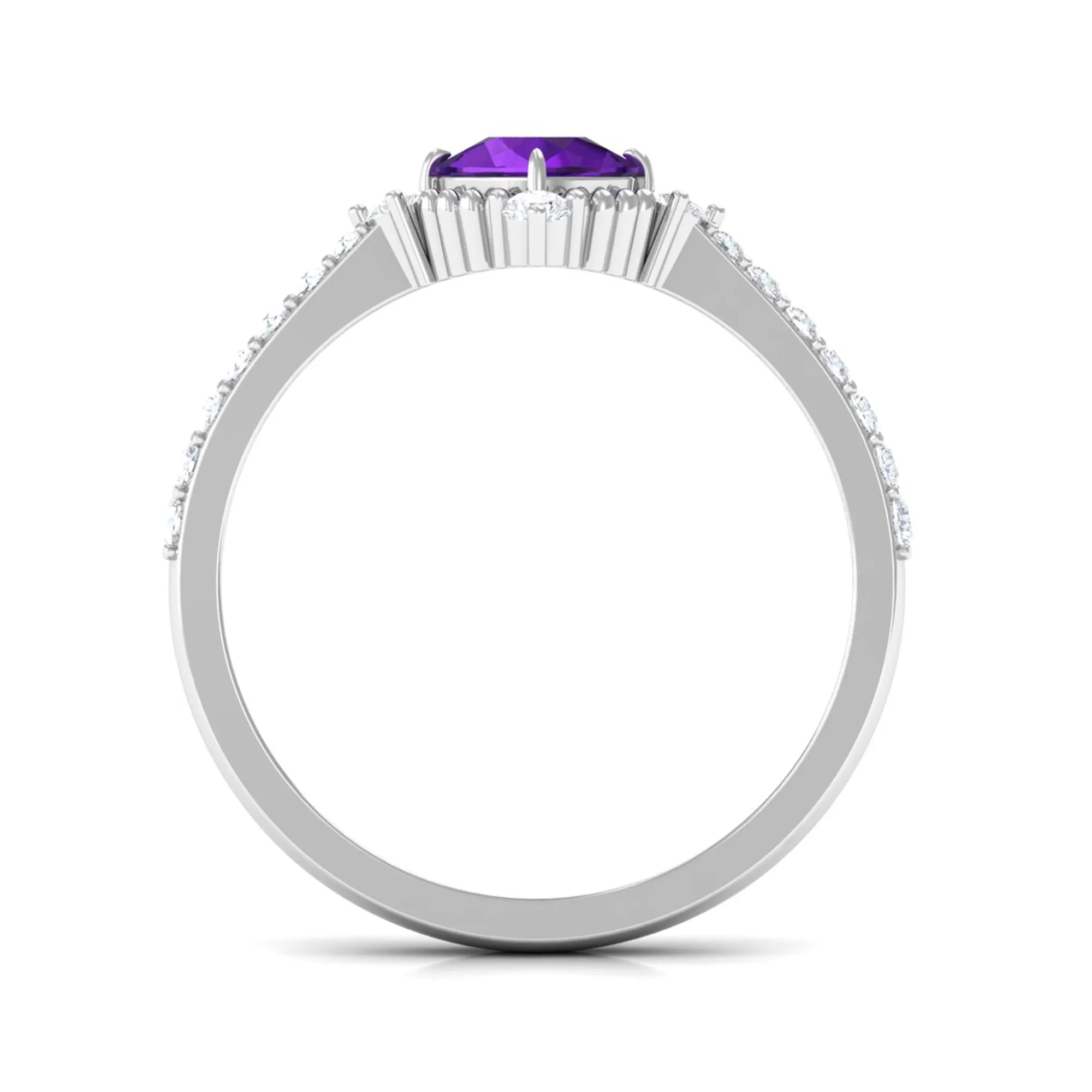 Cushion Amethyst Solitaire Engagement Ring with Diamond Side Stones