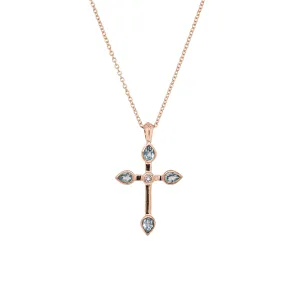 Deja Vu 9ct Rose Gold Aquamarine & Diamond Cross Pendant