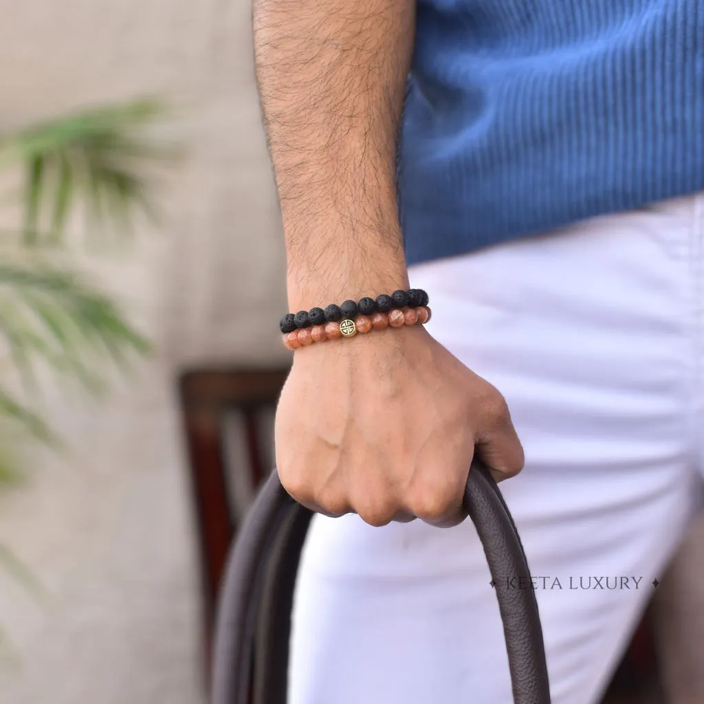 Dual Elemental - Sunstone & Lava Bead Bracelet