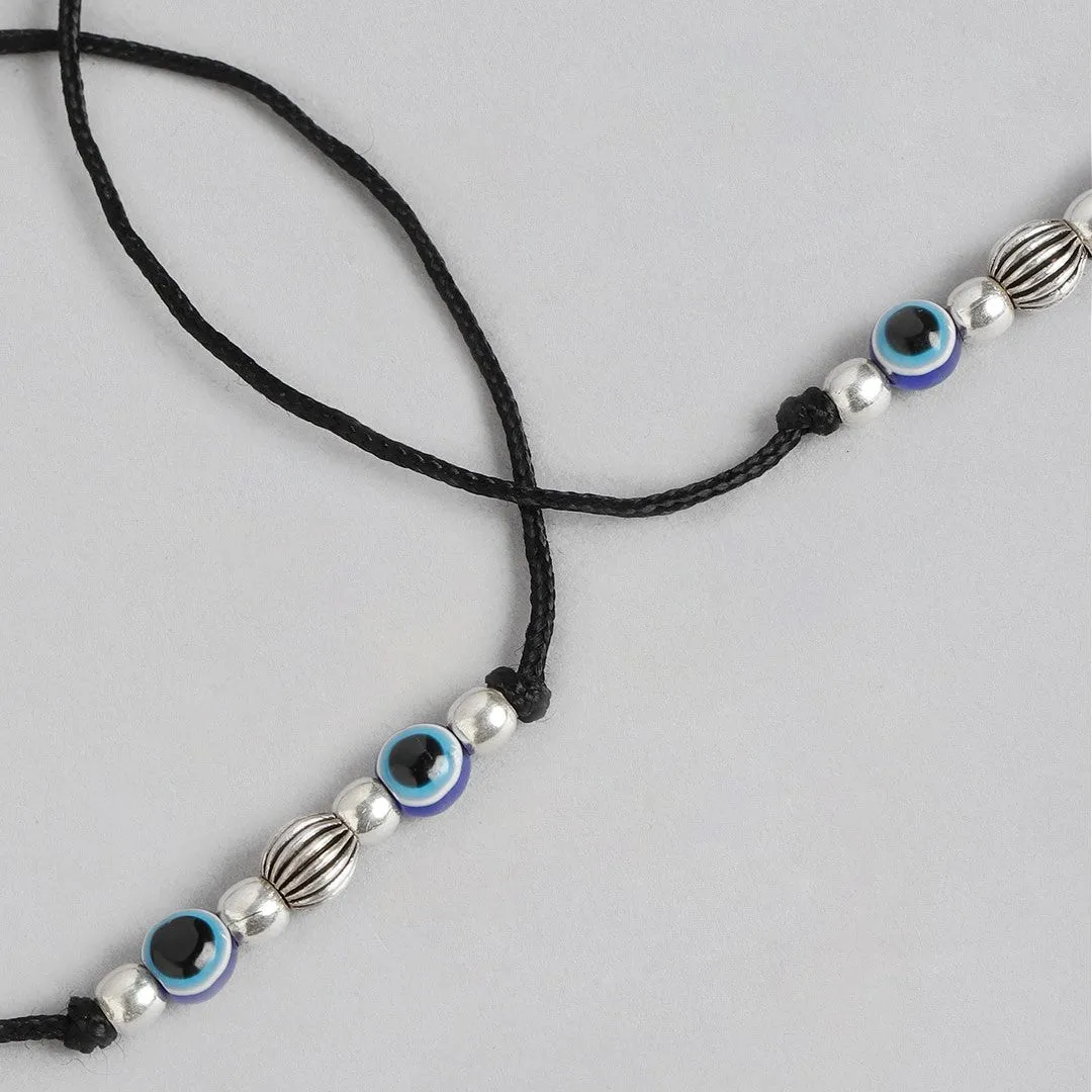 Dual Evil Eye Rhodium Plated 925 Sterling Silver Thread Anklet