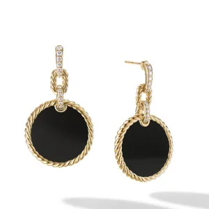 DY Elements Drop Earrings 18K Yellow Gold with Black Onyx and Pave Diamonds