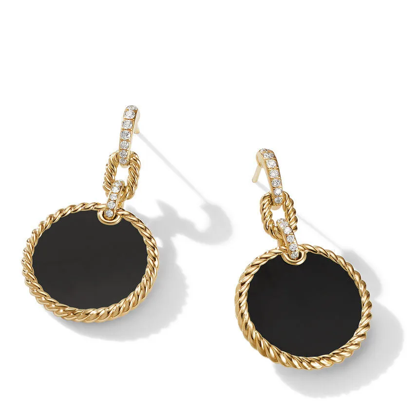 DY Elements Drop Earrings 18K Yellow Gold with Black Onyx and Pave Diamonds