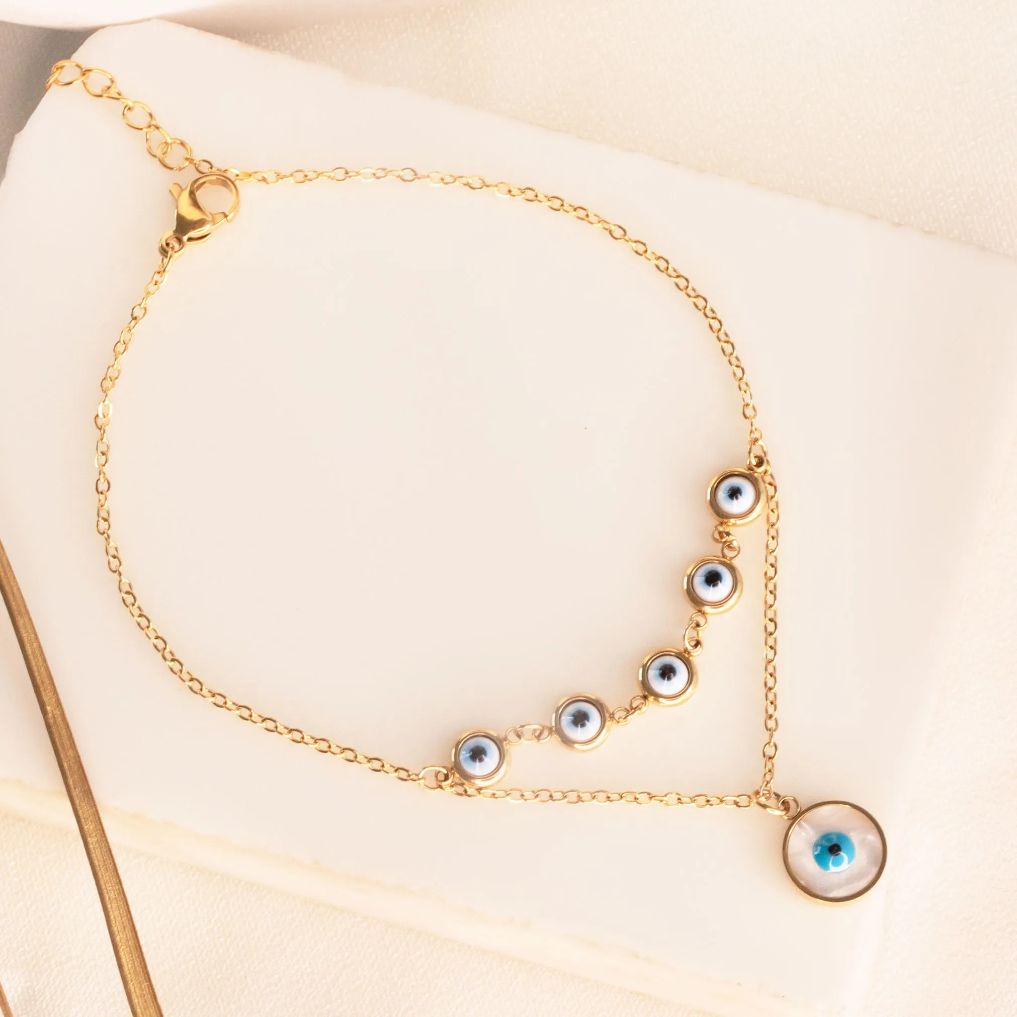 Elegant Evil Eye Layered Anklet