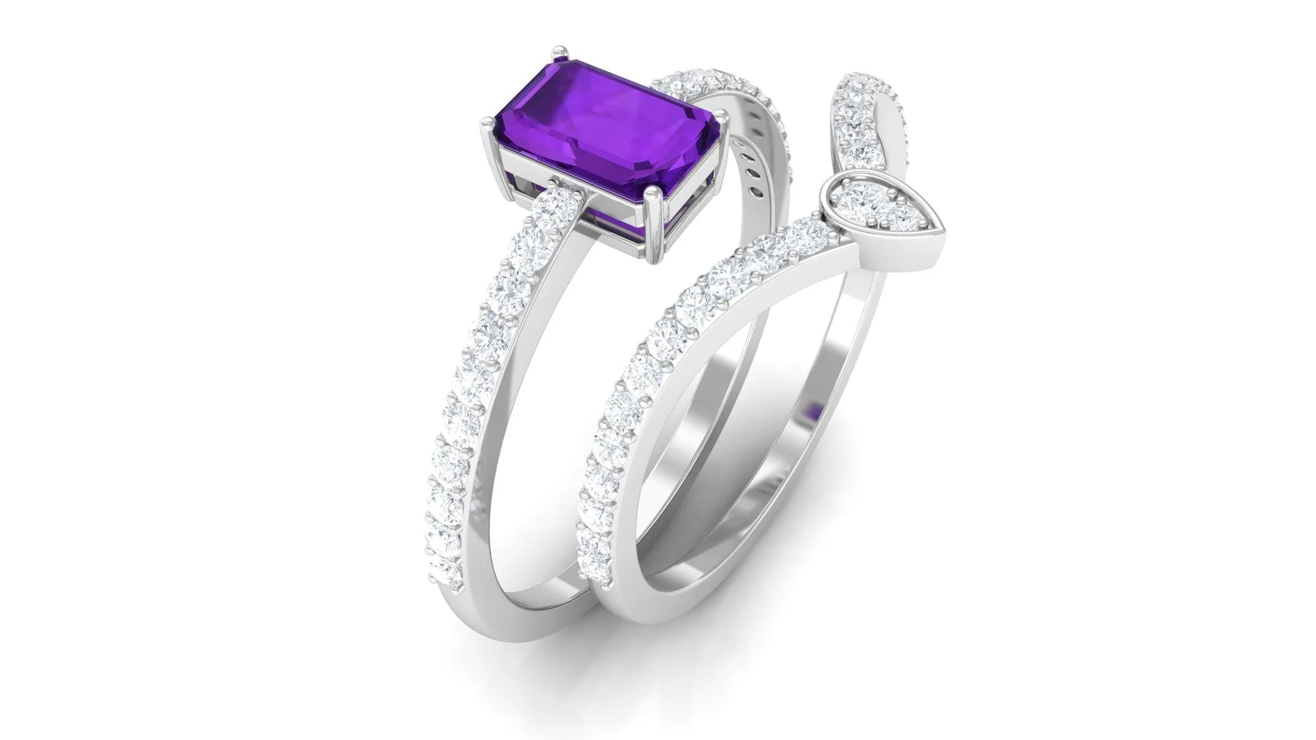 Emerald Cut Amethyst and Diamond Ring Set