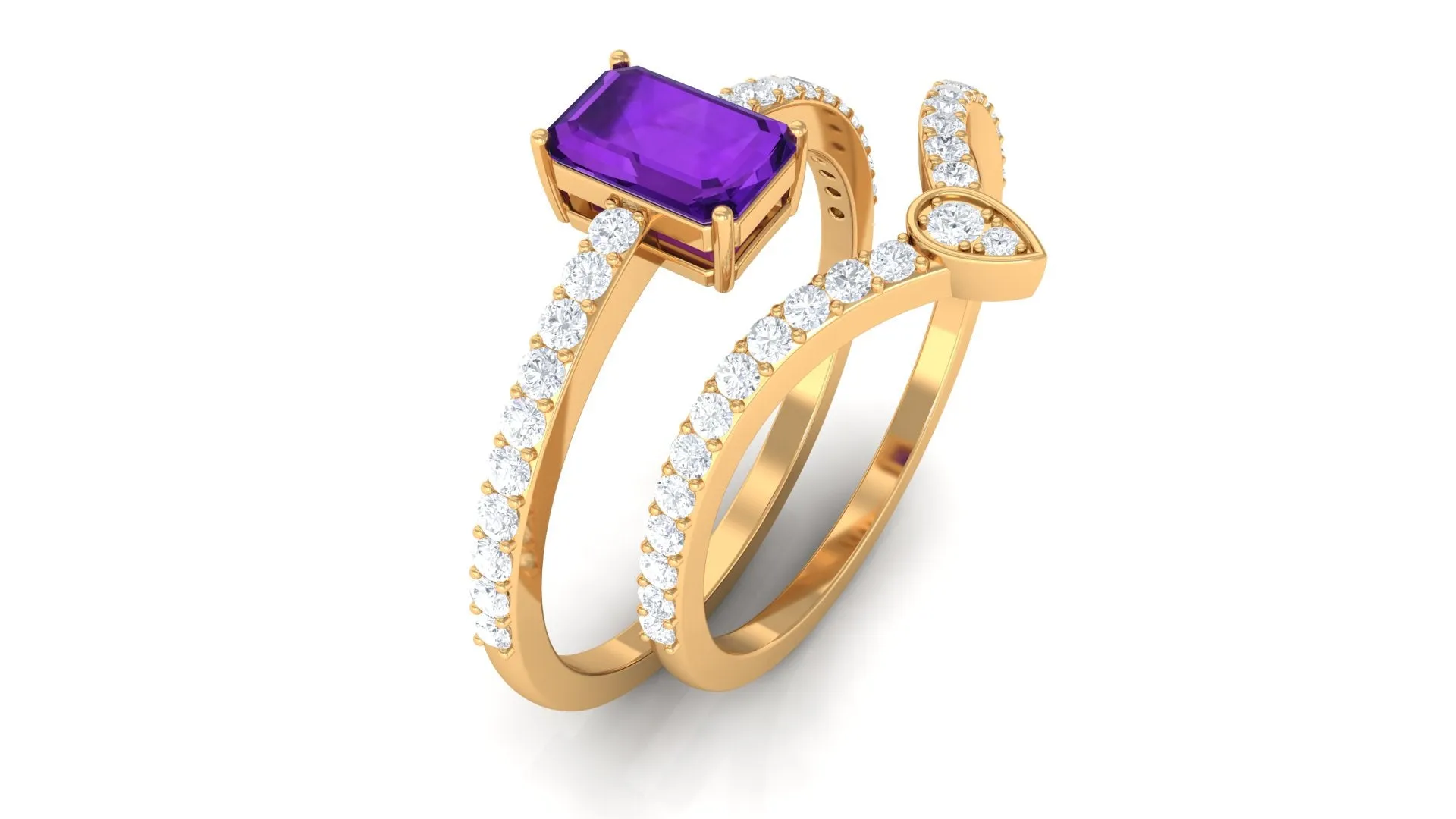 Emerald Cut Amethyst and Diamond Ring Set