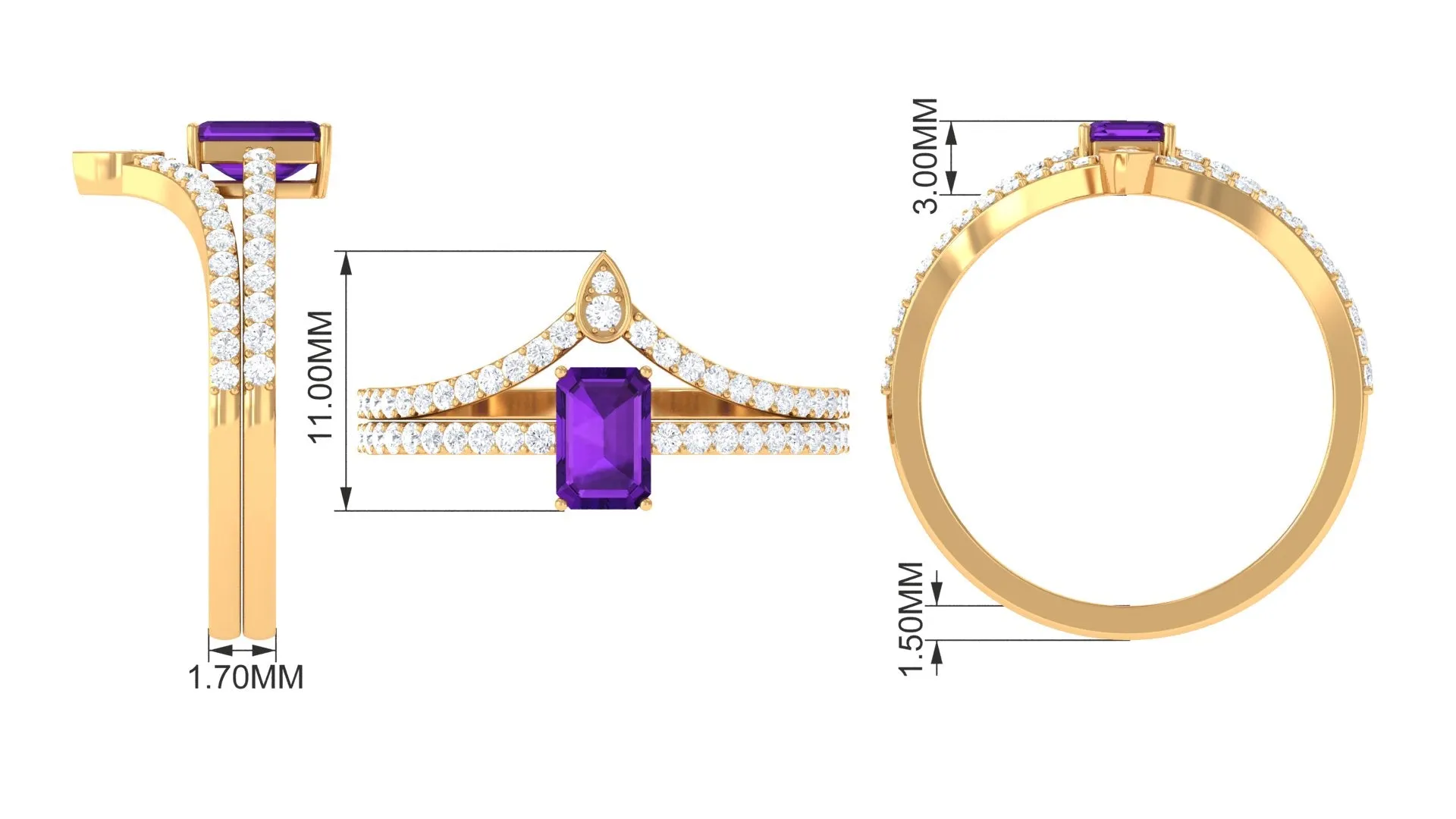 Emerald Cut Amethyst and Diamond Ring Set