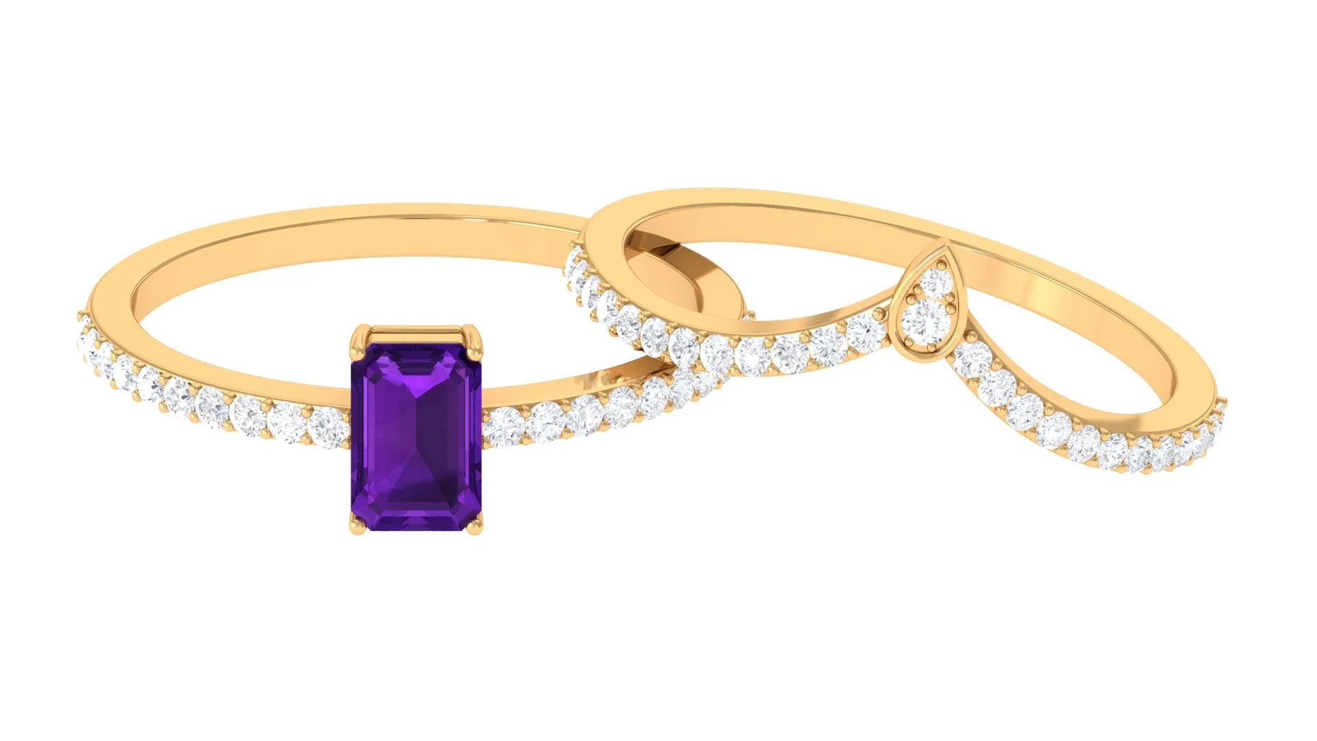 Emerald Cut Amethyst and Diamond Ring Set